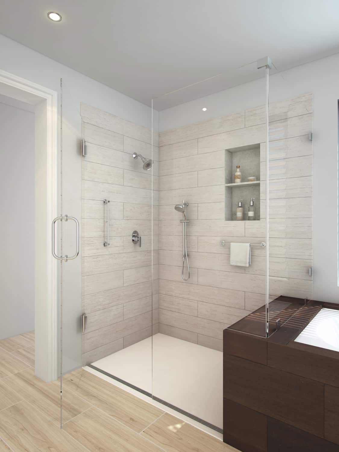 Classic elegant bathroom with custom shower base