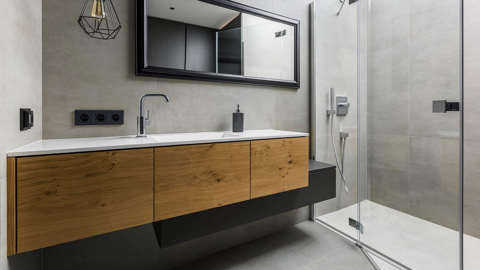 Modern minimalist bathroom with Encompass curbless shower base